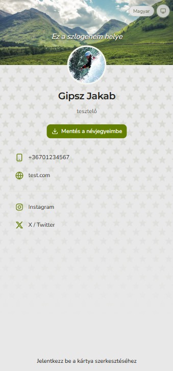 Digitális névjegykártya a telefonon